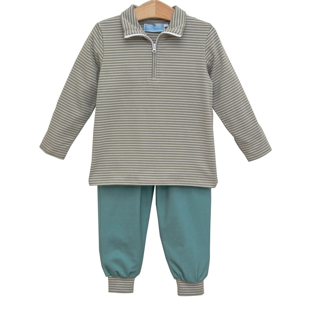 Tucker Pullover Set-Beige Stripe/Sage