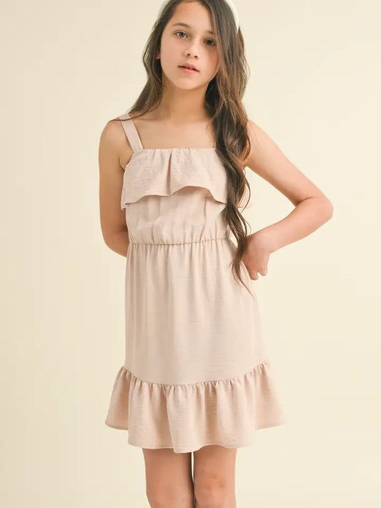 Taupe Strappy Ruffle Dress