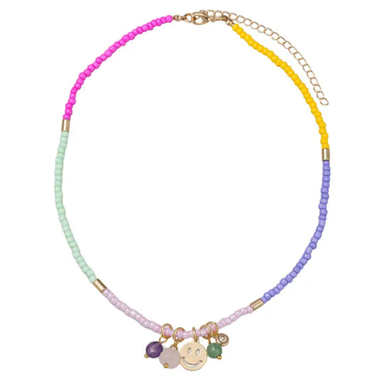 Rainbow Beaded Smiley Necklace