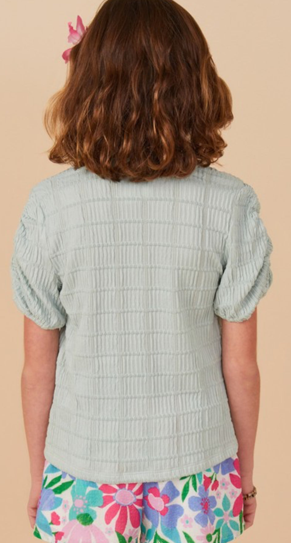 Mint Gathered Sleeve Knit Top