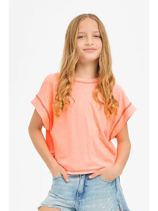 Neon Coral Cutout Back Tee