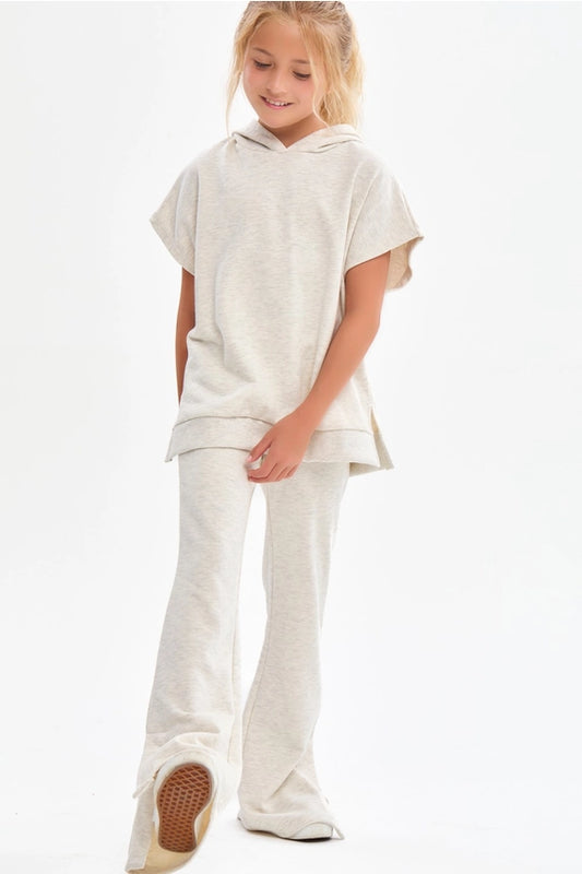 Lt Grey Cotton Terry Slit Hem Pants