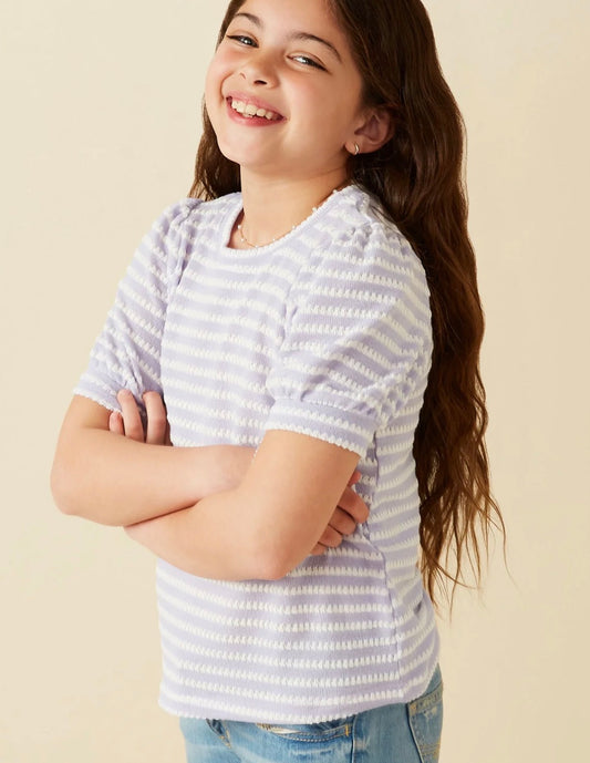 Lavender Textured Stripe Puff Sleeve Top