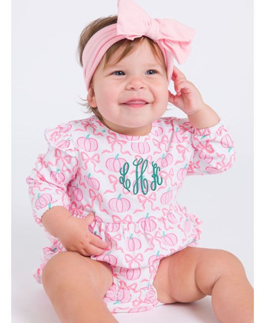 Knit Long Sleeve Flutter Bubble Romper, PINK FAIRYTALE PUMPKINS