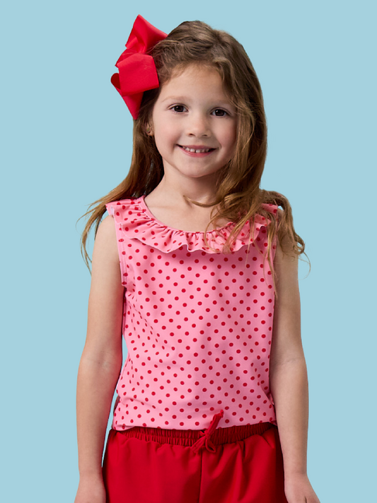 Active Ruffle Tank Top, BUBBLEGUM & VINTAGE RED POLKA DOTS