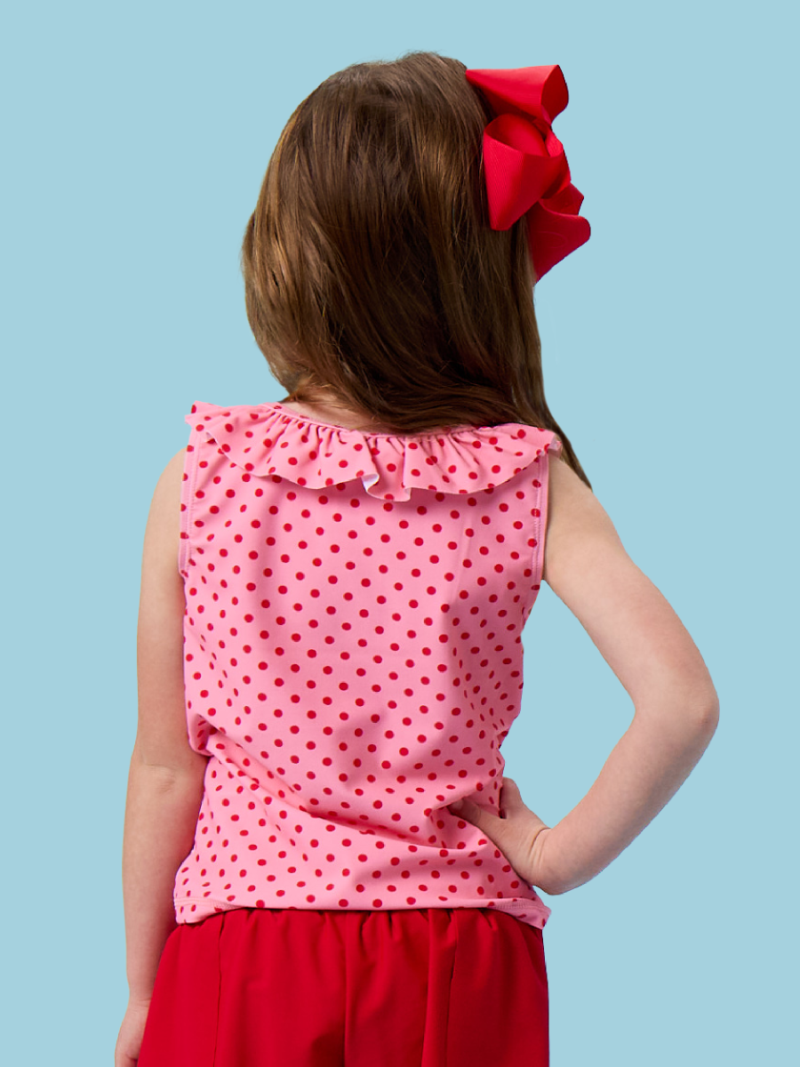 Active Ruffle Tank Top, BUBBLEGUM & VINTAGE RED POLKA DOTS