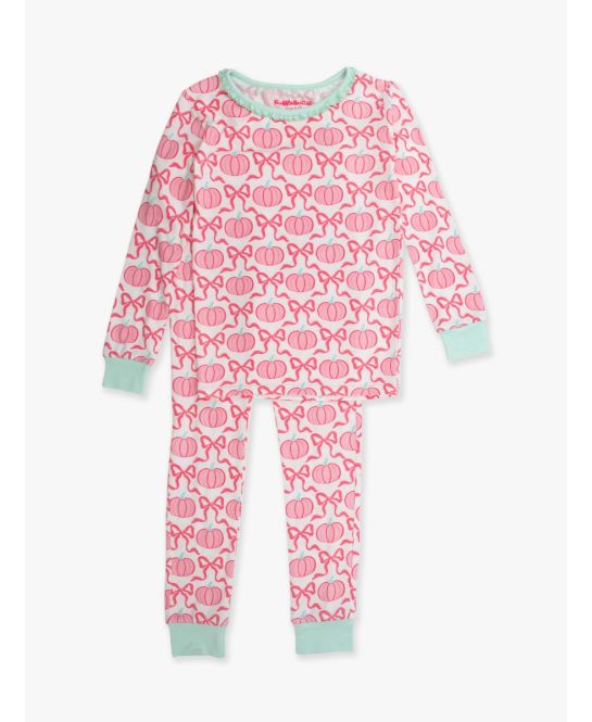 Ruffle Long Sleeve Pajama Set, Bamboo Viscose, PINK FAIRYTALE PUMPKINS