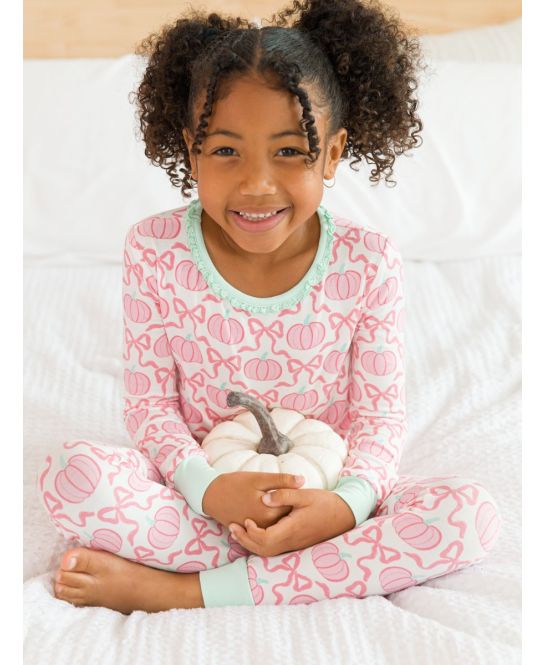 Ruffle Long Sleeve Pajama Set, Bamboo Viscose, PINK FAIRYTALE PUMPKINS