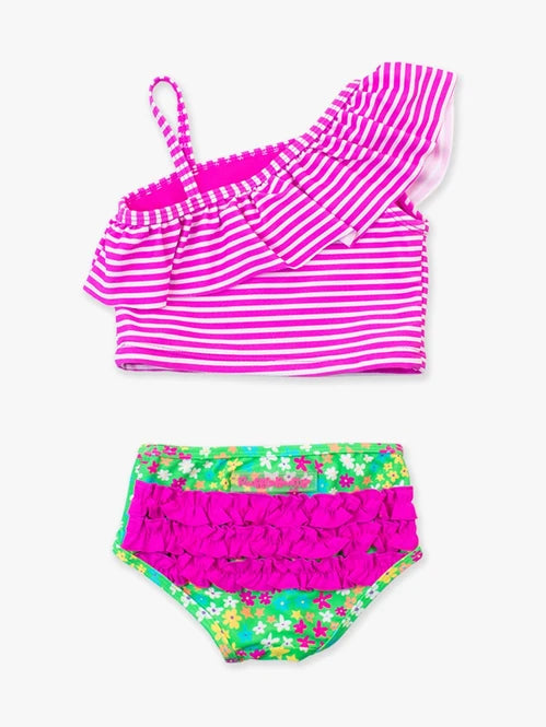 One Shoulder Ruffle Tankini