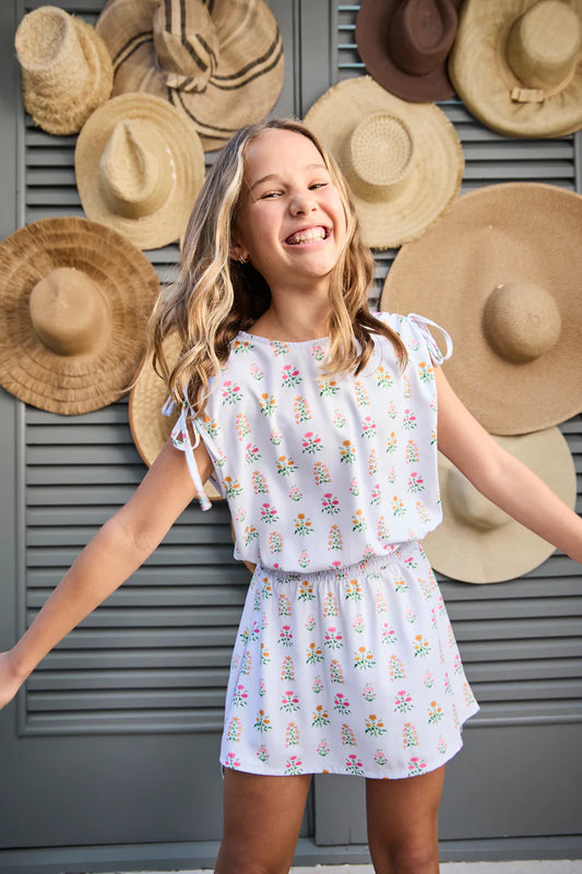 Helen Dress, Floral Blue Block Print