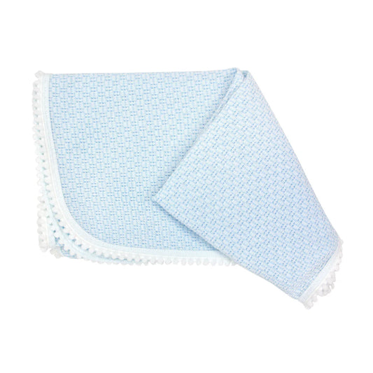Blanket With Baby Pom Trim, Blue/White