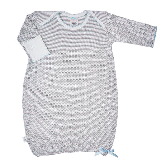 Overlap Shoulder Gown , Grey w/ Blue