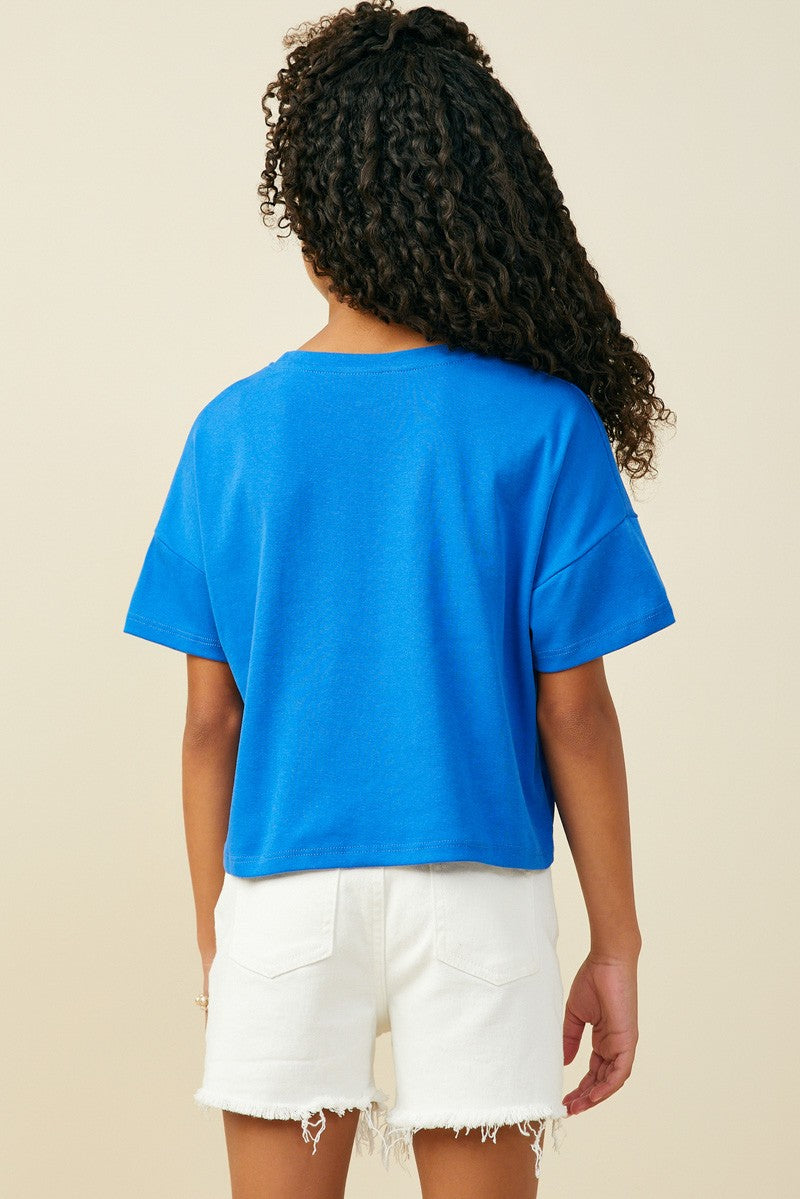 Blue Ruffle Pocket Knit T Shirt