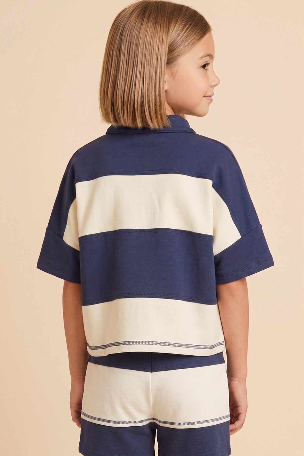 Color Block Elastic Waist Shorts, Navy
