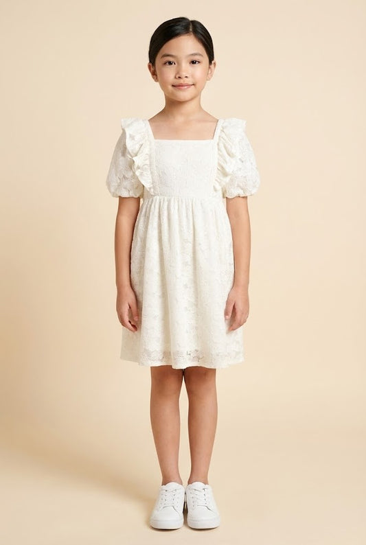 Floral Lace Ruffled Square Neck Dress