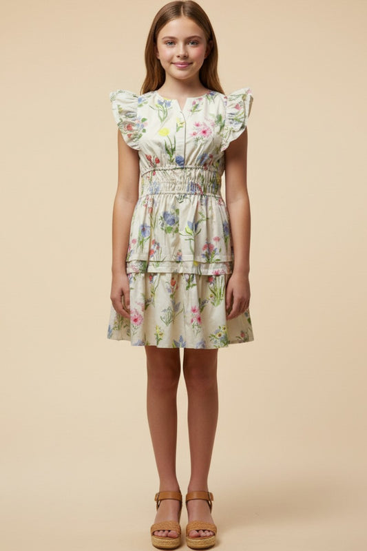 Floral Smocked Waist Ruffle Tank Dress