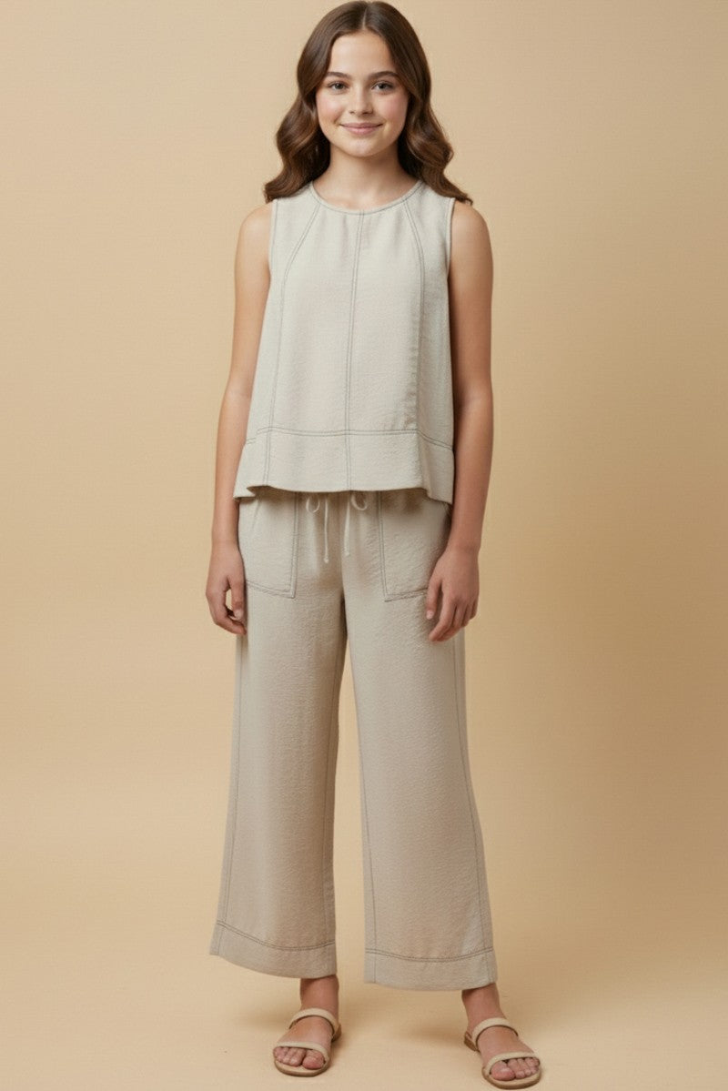 Oatmeal Contrast Stitch Detail Loose Tank