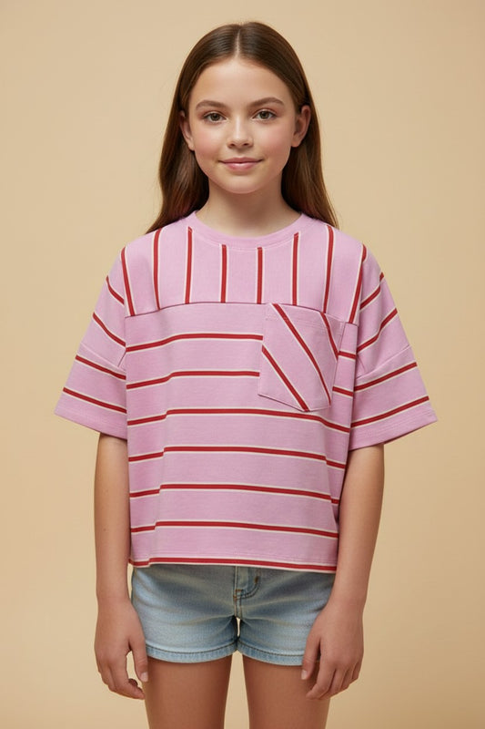 Pink Stripe Pocket Knit Tee