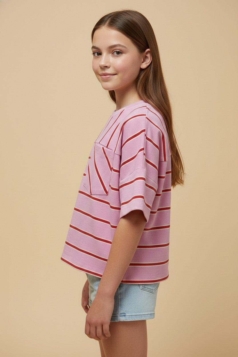 Pink Stripe Pocket Knit Tee