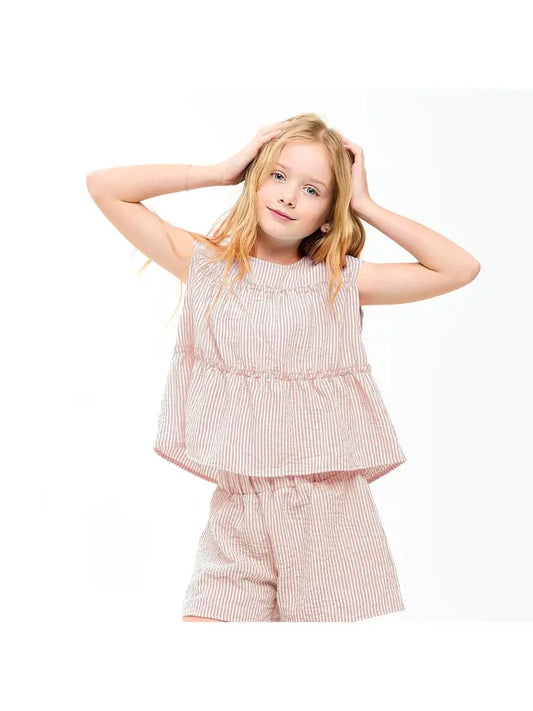 Dusty Pink Gauze Tiered Ruffle Top