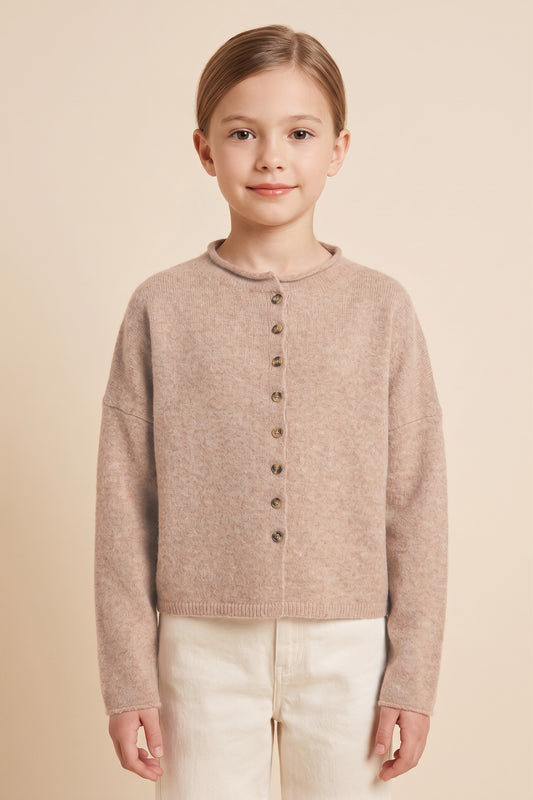 Taupe Brushed Rolled Neck Sweater Cardigan