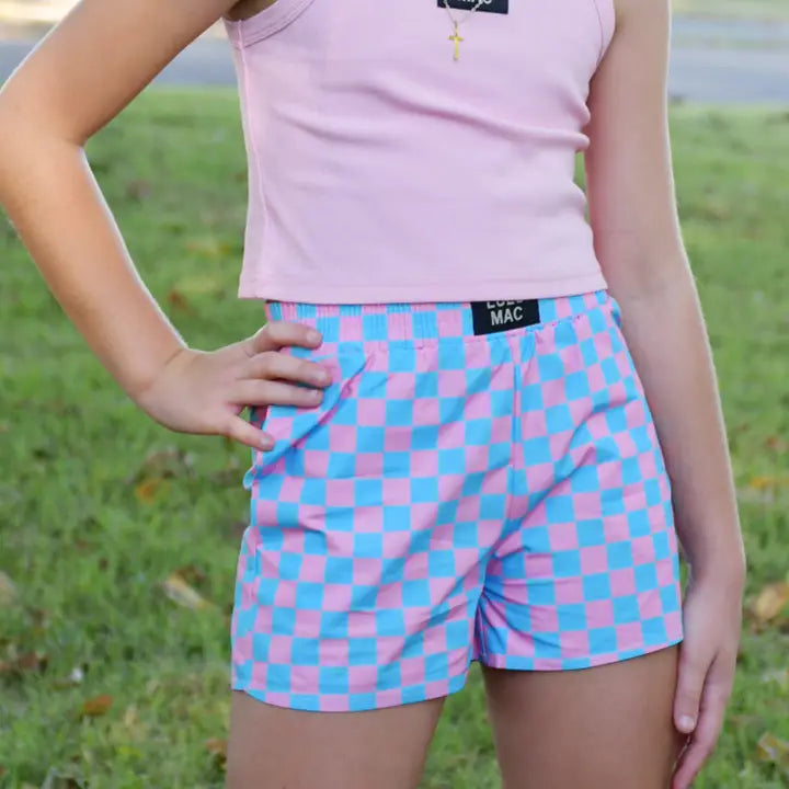 Lulu Mac Shorts, Blue/Pink Check