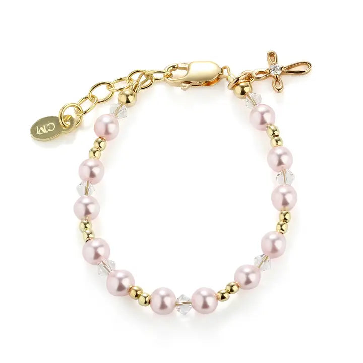 Lauren-14K Gold-Plated Pink Pearl Cross Bracelet