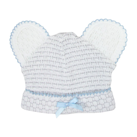 Knit Bear Beanie , Grey With Blue
