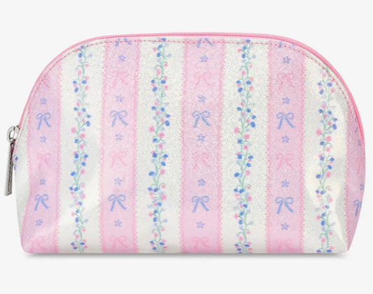 Floral Stripes Oval Cosmetic Bag
