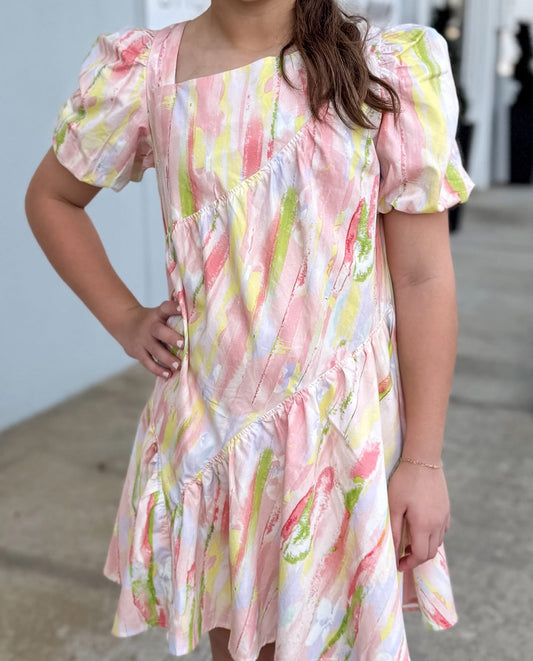 Watercolor Color Block Asymmetrical Dress