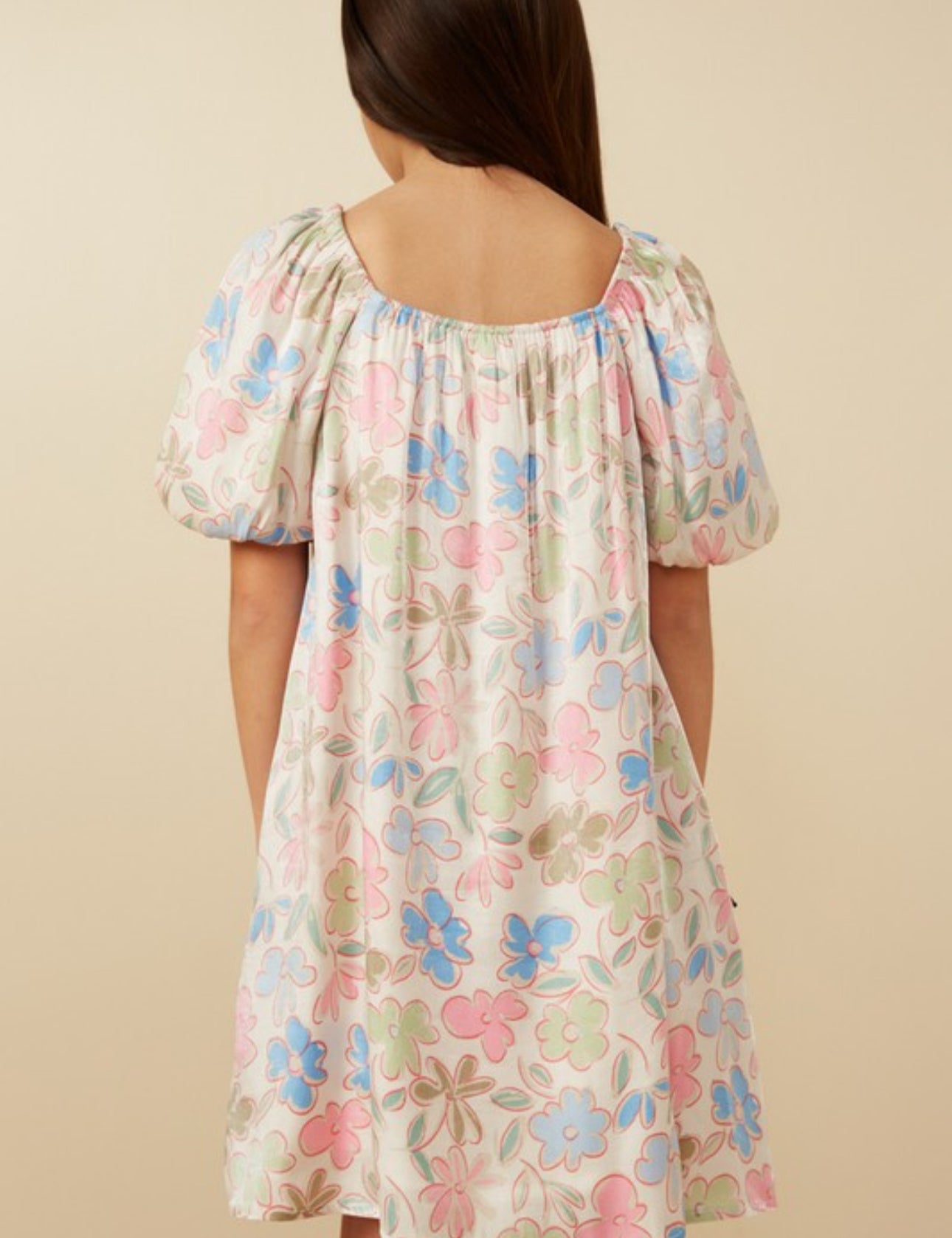 Ivory Floral Puff Sleeve Foiled Dress