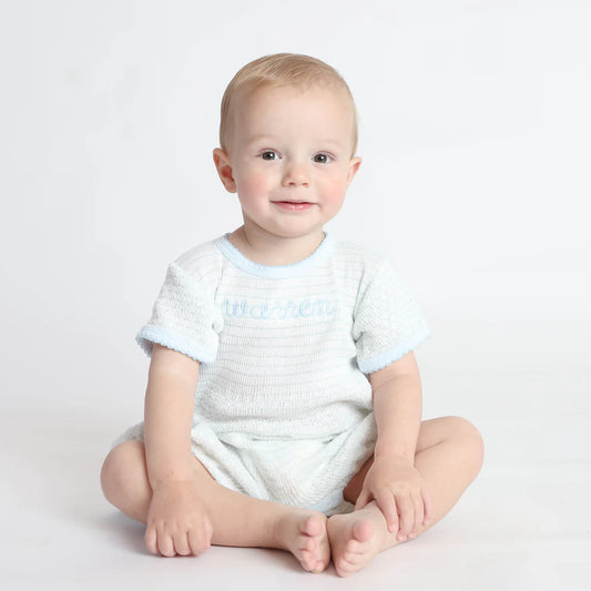 Pinstripe Baby Bubble With Pima Trim, Mint