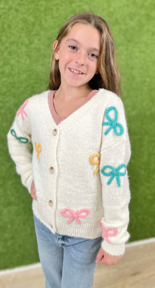 V Neck Chunky Cardigan With Bows