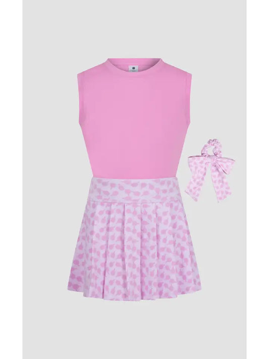 Pink Pickleball Tank, Pleated Skort and Scrunchie Set