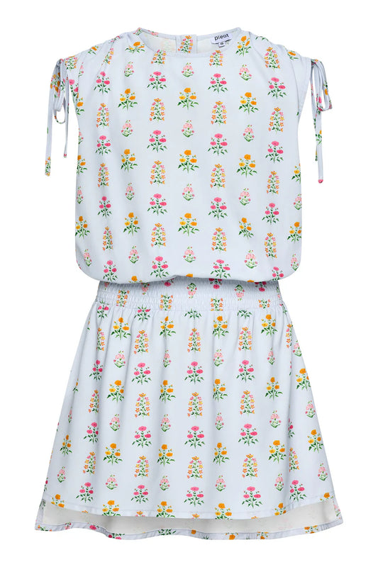 Helen Dress, Floral Blue Block Print