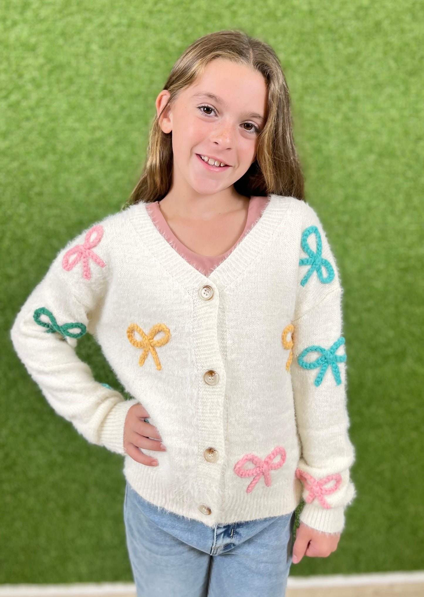V Neck Chunky Cardigan With Bows
