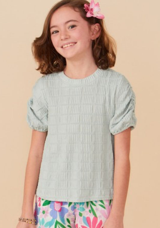 Mint Gathered Sleeve Knit Top