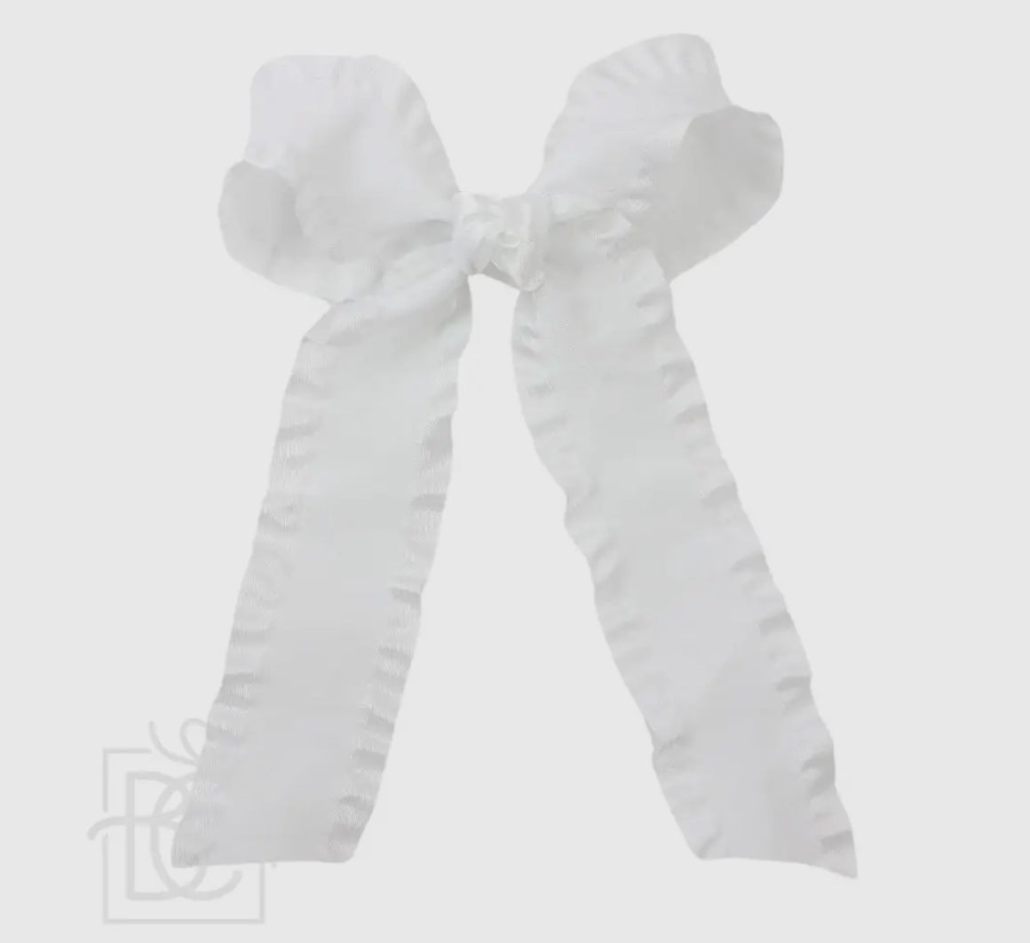 White Double Ruffle Tail Bow on Alligator Clip
