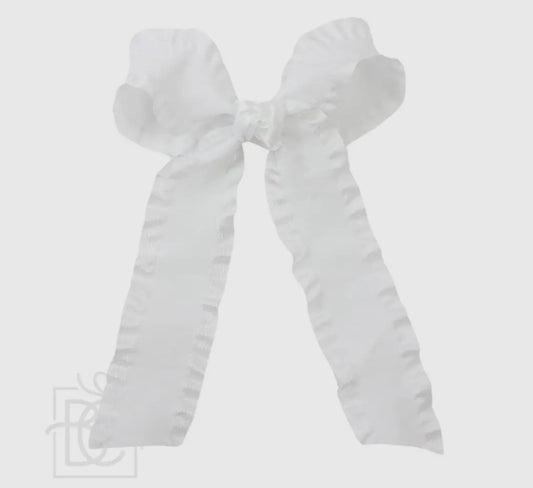 White Double Ruffle Tail Bow on Alligator Clip
