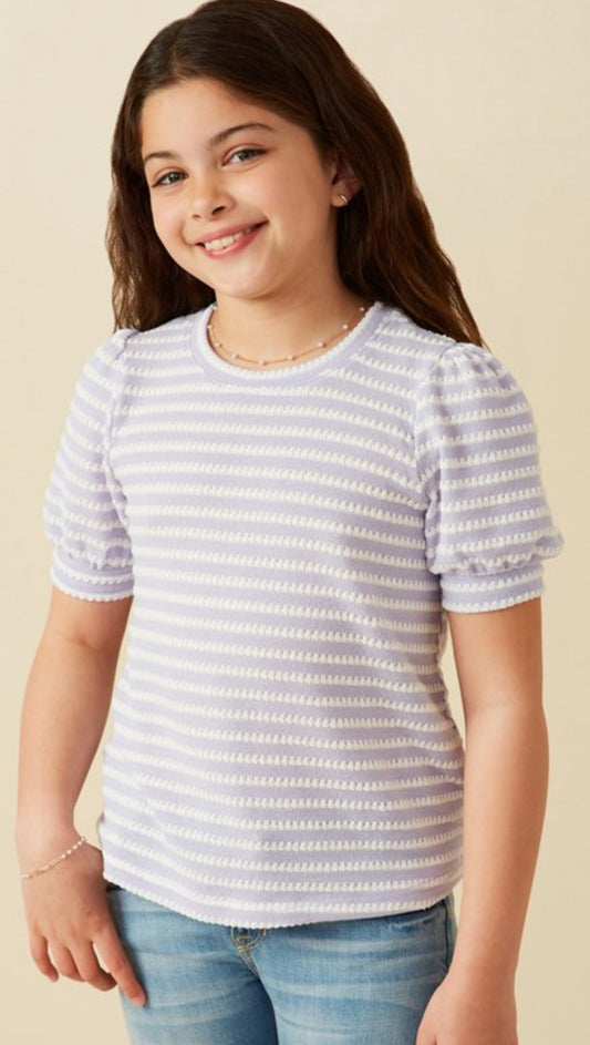 Textured Stripe Puff Sleeve Top, Lavender