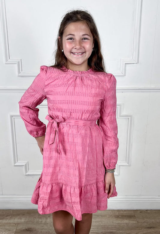 Pink Textured Belted Knit Dress