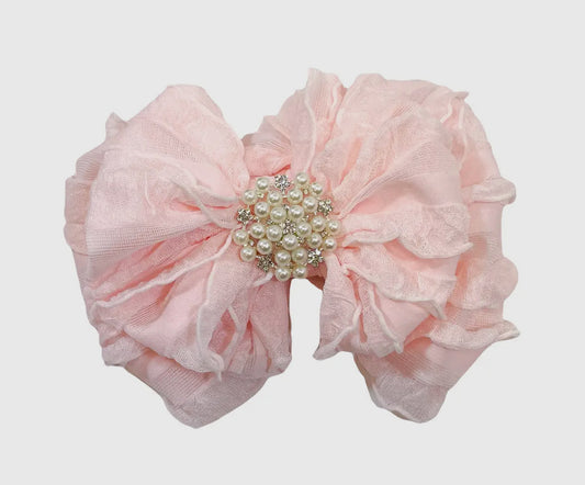 Pearl Ruffled Headband , Sweet Pink