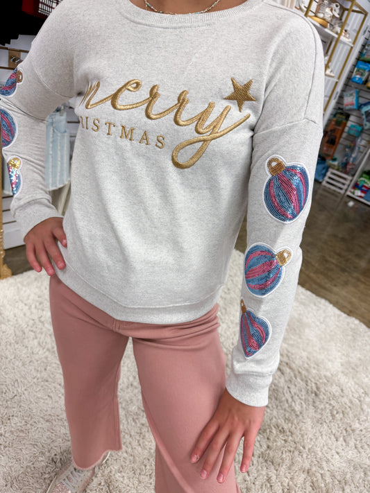 Merry Christmas Sequin Ornaments Sweatshirt
