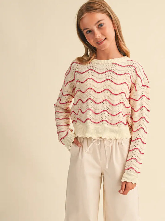 Beige/Berry Wavy Knit Sweater