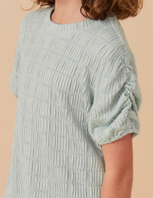 Mint Gathered Sleeve Knit Top