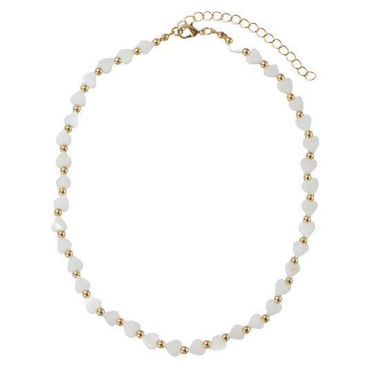 White Heart Beaded Necklace