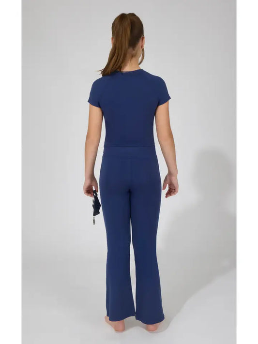 Naval Blue Contrast Piping Top and Flare Set