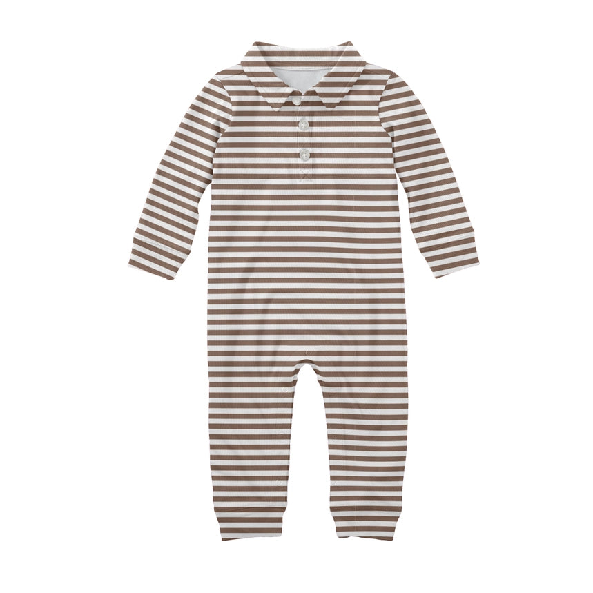 Sweatshirt Polo Romper , Choc Stripes