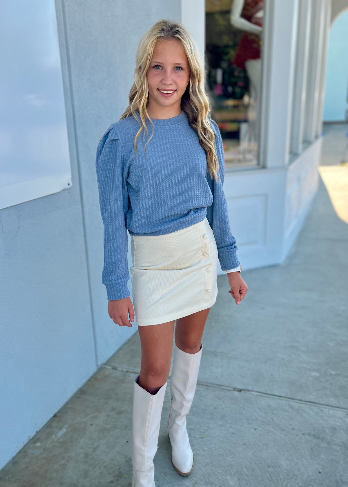Jane Sweatshirt Textured French Blue