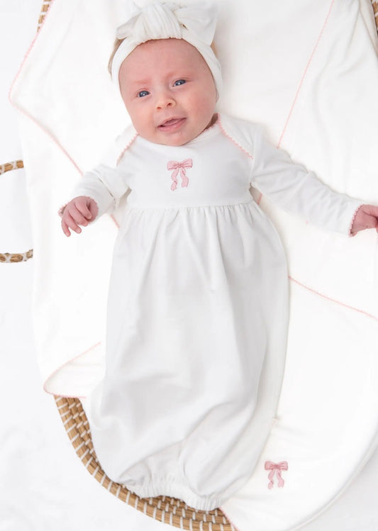 Pip Embroidered Gown-Bow NB
